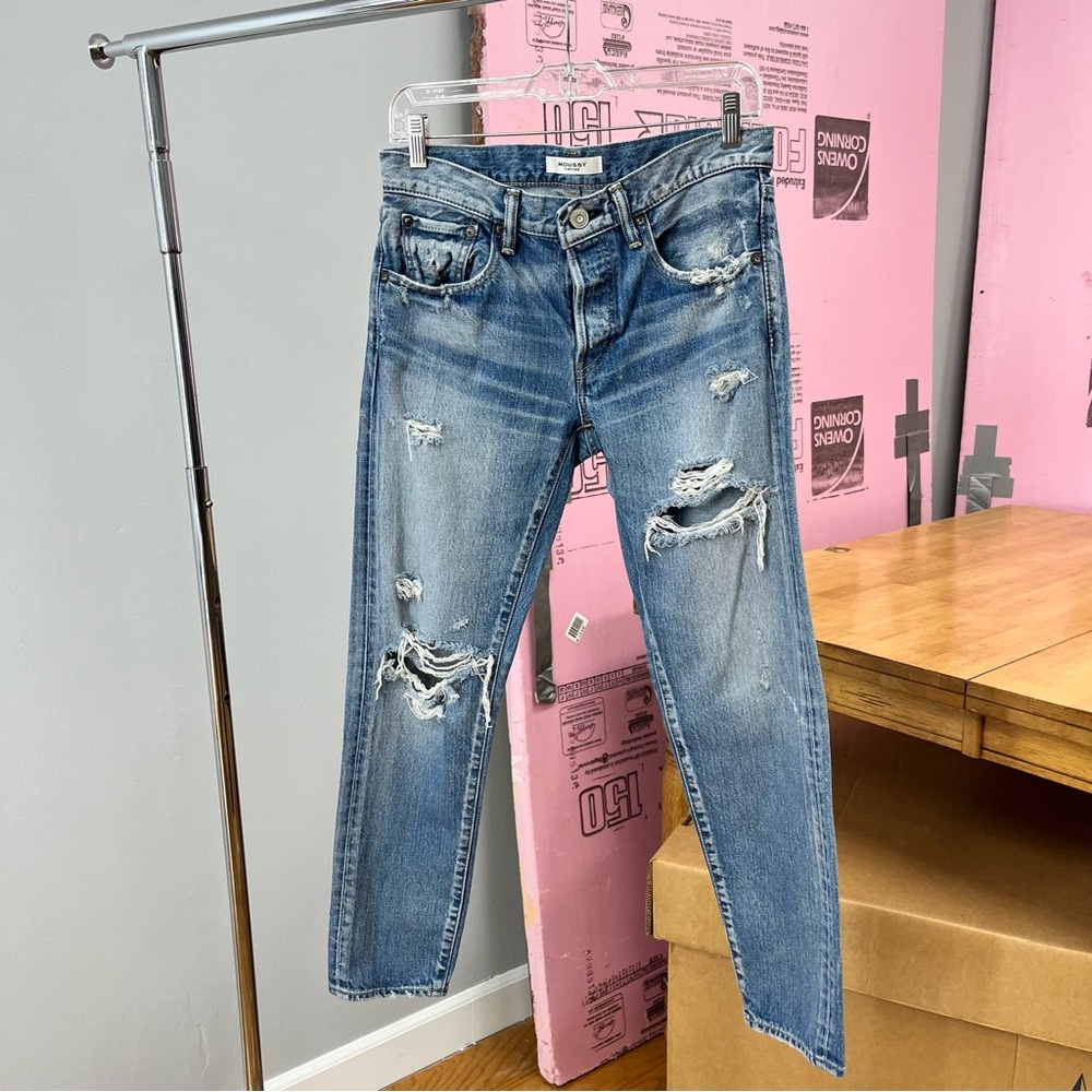 Moussy Distressed Button Fly Jeans